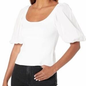 Theory Glossed Scoop Top White Puff Sleeve Size S